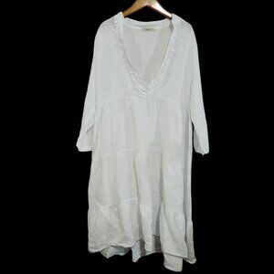 Francesa Bettini Tiered Linen Dress Womens Large White Midi Beachy Cottage